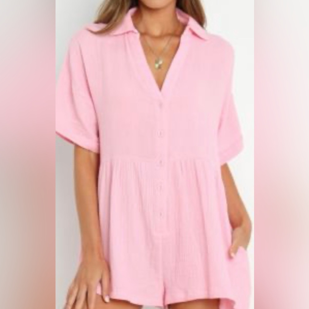 Pink Button-Up Women's romper